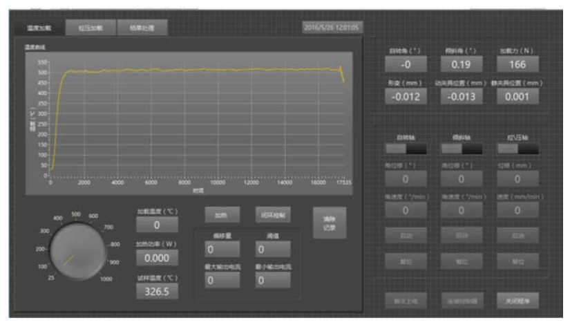 高溫拉力試驗(yàn)機(jī)溫度加載控制控制界面